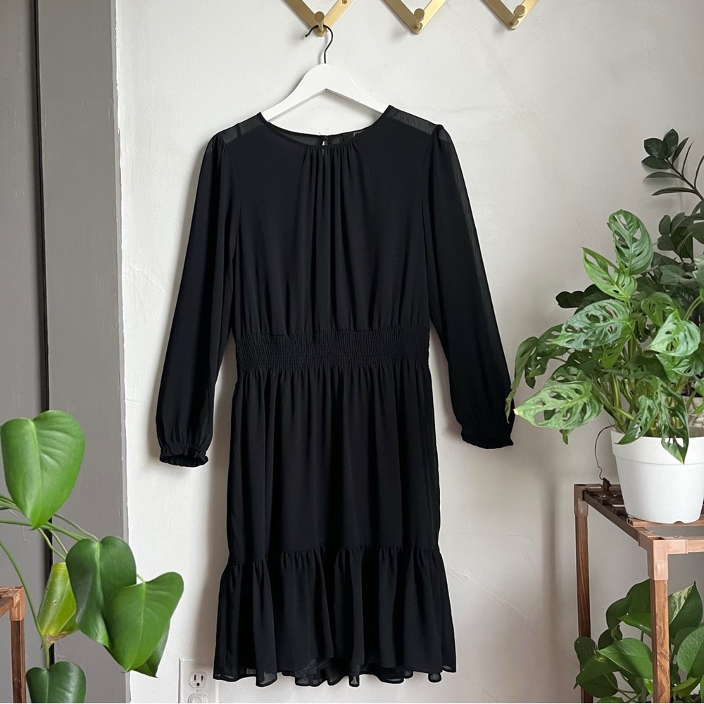 J. Crew Cinched-Waist Dress in Black Chiffon